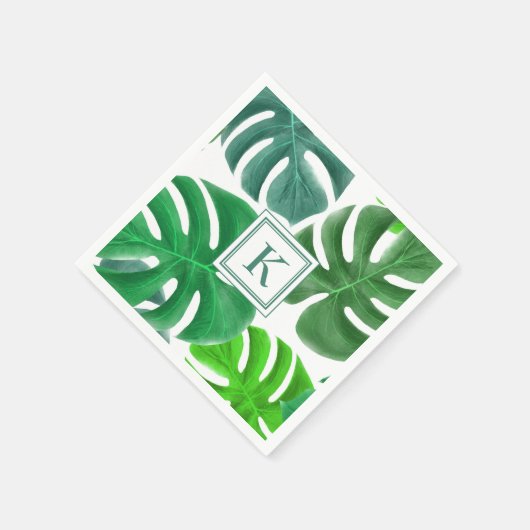 Moderne Monogram Green Botanical Palm Blätter Serviette (Ecke)