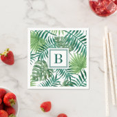 Moderne Monogram Green Botanical Palm Blätter Serviette (Beispiel)