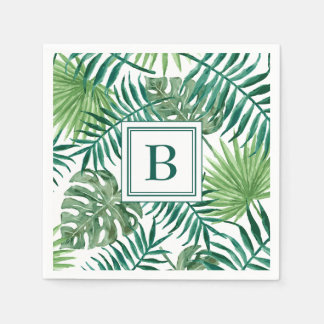 Moderne Monogram Green Botanical Palm Blätter Serviette
