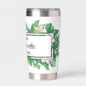 Moderne Monogram Green Leaf Frame Bachelorette Thermobecher (Rückseite)