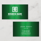 Moderne Monogram Green Metal Business Card Visitenkarte (Vorne/Hinten)