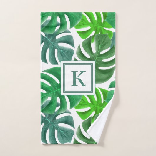 Moderne Monogram Green Palm Blätter Badhandtuch Set (Handtuch)