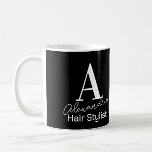 Moderne Monogram Haar Stylist Schwarz/Weiß Kaffeetasse