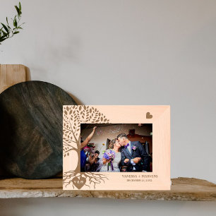 Moderne Monogram Heart Names Tree of Life Wedding Geätzte Rahmen