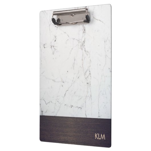 Moderne Monogram Holzmarmor Klemmbrett (Links)