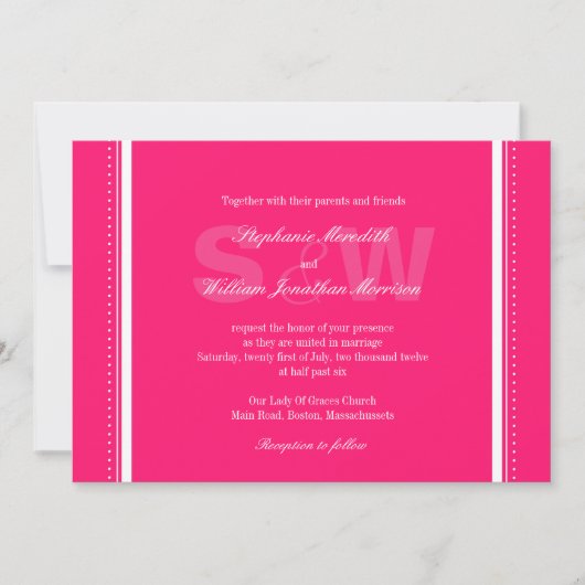 Moderne Monogram Hot Pink Hochzeitseinladung Einladung (Vorderseite)