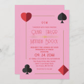 Moderne Monogram Hot Pink Playing Card Hochzeit Einladung (Vorne/Hinten)