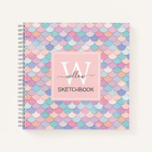 Moderne Monogram Hübsche Mermaid Pale Pink Sketch Notizblock