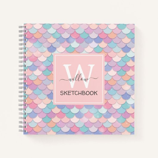 Moderne Monogram Hübsche Mermaid Pale Pink Sketch Notizblock (Vorderseite)