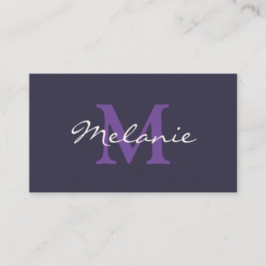 Moderne Monogram Indigo Blue und Lilac Lila Visitenkarte (Vorderseite)