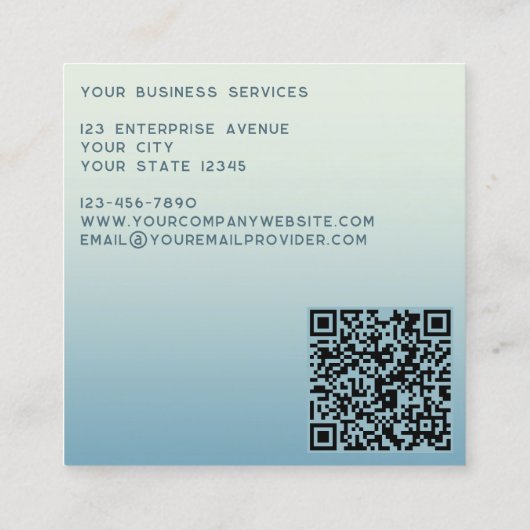 Moderne Monogram Initial QR Code Aquamarin Gradien Quadratische Visitenkarte (Rückseite)