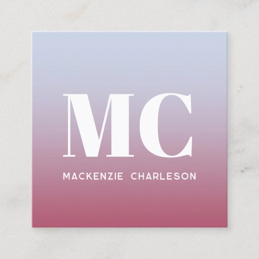 Moderne Monogram Initial QR Code Rosa Blu Gradient Quadratische Visitenkarte (Vorderseite)