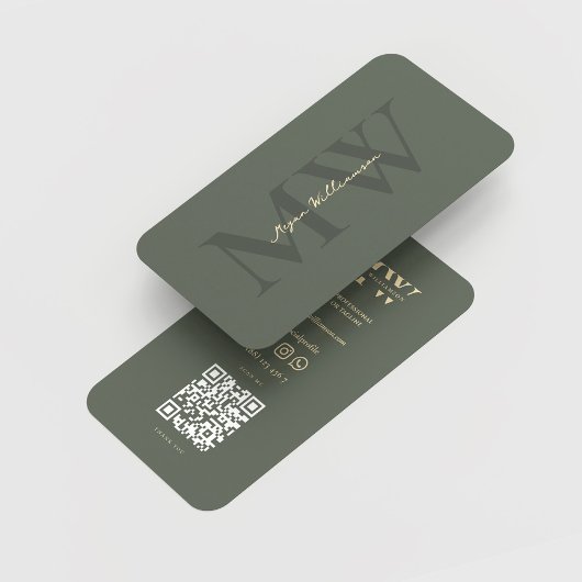 Moderne Monogram-Initialen Beruflich Sage Green Visitenkarte
