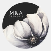 Moderne Monogram Initials Blume Black Wedding Runder Aufkleber (Vorderseite)