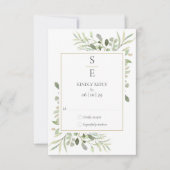 Moderne Monogram Initials Greenerity Wedding RSVP Karte (Vorderseite)