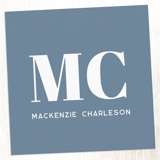 Moderne Monogram Initials Name Dusty Blue Gray Quadratische Visitenkarte