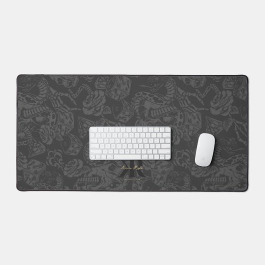 Moderne Monogram-Initials Skull-Rose Tattoo Gray Schreibtischunterlage (Tastatur & Maus)