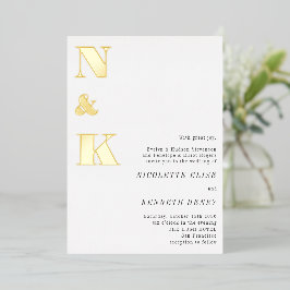 Moderne Monogram Initials White Bold Wedding Gold Folieneinladung