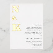 Moderne Monogram Initials White Bold Wedding Gold Folieneinladung (Vorderseite)