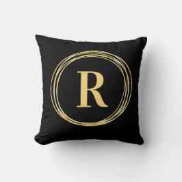 Moderne Monogram Letter Initial Black Gold Circles Kissen