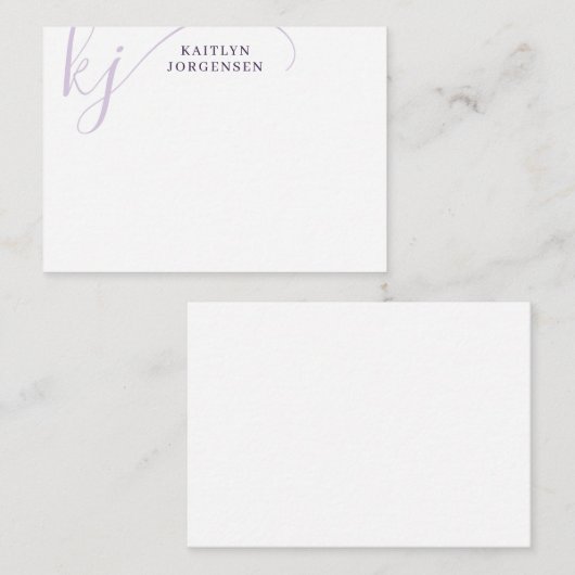 Moderne Monogram Lila Extravagant Script-Initialen Mitteilungskarte (Vorne/Hinten)