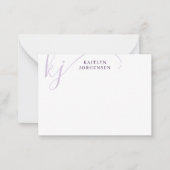 Moderne Monogram Lila Extravagant Script-Initialen Mitteilungskarte (Vorderseite)