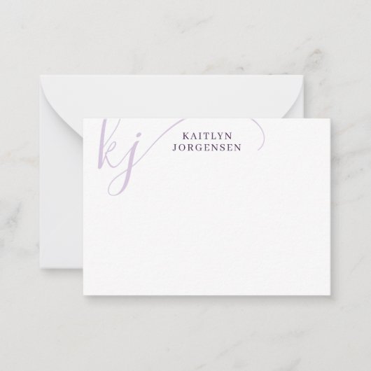 Moderne Monogram Lila Extravagant Script-Initialen Mitteilungskarte (Vorderseite)