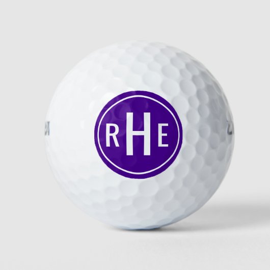 Moderne Monogram Lila Golfbälle (Vorderseite)