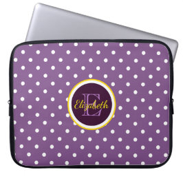 Moderne Monogram Lila Polka Dots Laptopschutzhülle