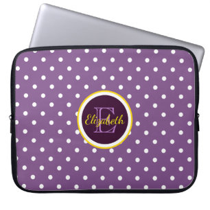 Moderne Monogram Lila Polka Dots Laptopschutzhülle