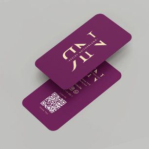 Moderne Monogram Luxury Lila Gold Initials Visitenkarte
