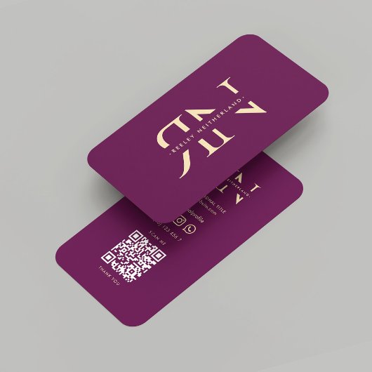Moderne Monogram Luxury Lila Gold Initials Visitenkarte