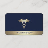 Moderne Monogram Medical Caduceus Blue Imitats Gol Visitenkarte (Vorderseite)