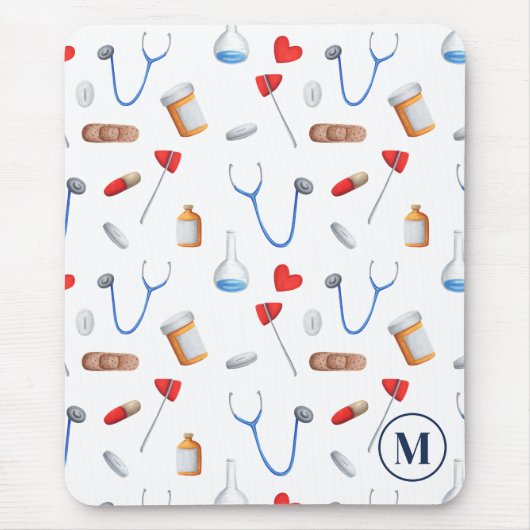 Moderne Monogram Medical Pattern Nurse Mousepad (Vorne)