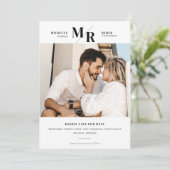 Moderne Monogram Minimal Foto Save the Date Karte (Stehend Vorderseite)