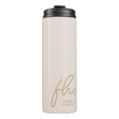 Moderne Monogram Minimal Script Blush Gold Initial Thermosbecher (Vorderseite)