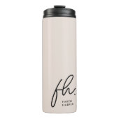 Moderne Monogram Minimal Script Blush Pink Initial Thermosbecher (Vorderseite)