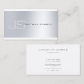 Moderne Monogram Minimalistisch Silver Look Luxus Visitenkarte (Vorne/Hinten)