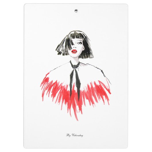 Moderne Monogram modische Girl Black and Red Klemmbrett (Rückseite)