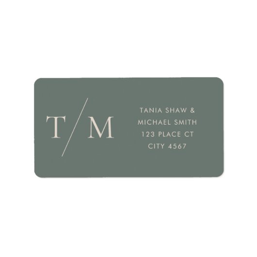 Moderne Monogram Moss Dark Sage Wedding Adressaufkleber (Vorne)