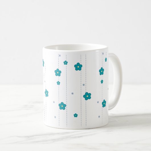 Moderne Monogram Name Blue Blumen Design Coffee Ta Kaffeetasse (VorderseiteRechts)
