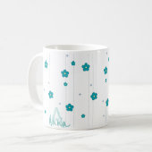 Moderne Monogram Name Blue Blumen Design Coffee Ta Kaffeetasse (Vorderseite Links)