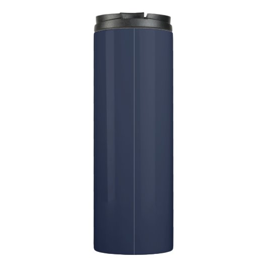 Moderne Monogram Name Dark Blue White Stripes Thermosbecher (Rückseite)