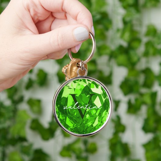 Moderne Monogram Name Initials Peridot Premium Schlüsselanhänger (Hand)