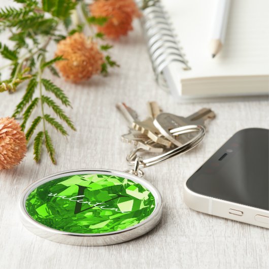 Moderne Monogram Name Initials Peridot Premium Schlüsselanhänger (Seite)