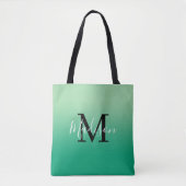 Moderne Monogram Name Light bis Dark Green Gradien Tasche (Vorderseite)