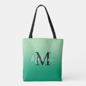 Moderne Monogram Name Light bis Dark Green Gradien Tasche (Rückseite)