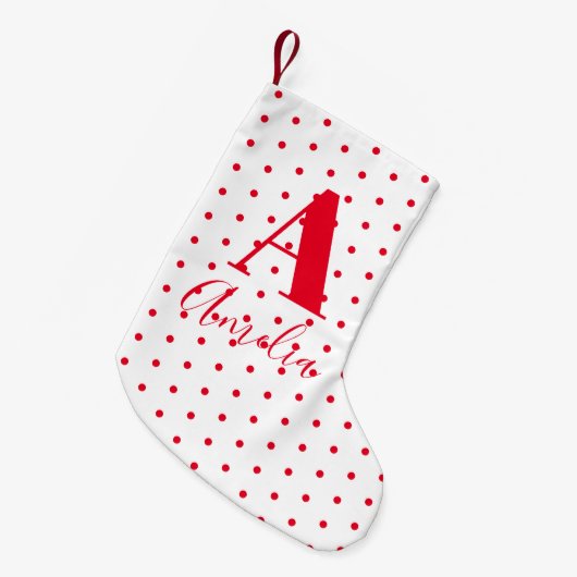 Moderne Monogram Name Polka Dots Kleiner Weihnachtsstrumpf (Vorderansicht (hängend))