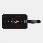 Moderne Monogram Name Rose Gold Black Polka Dot Gepäckanhänger (Rückseite horizontal)