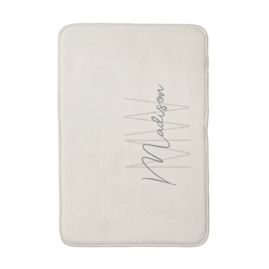 Moderne Monogram Name Script Creme Badematte (Vorderseite Vertikal)